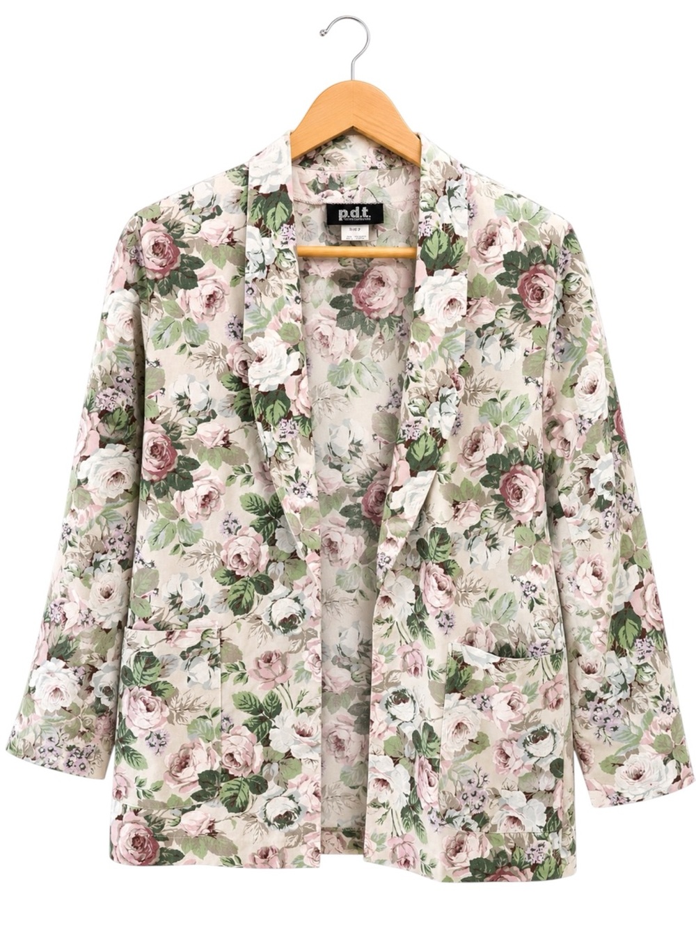 Vintage Floral Open Front Blazer Jacket Cottagecore Garden Roses Size 2 - Picture 1 of 12